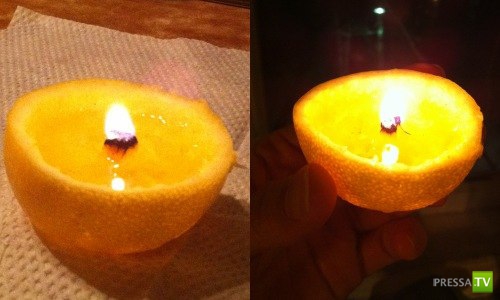 Как сделать свечу из апельсиновой кожуры