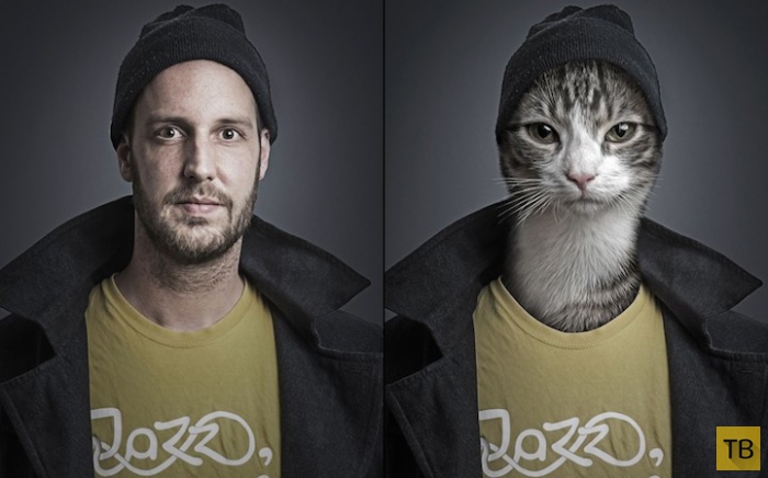 Креативные фото кошек и их хозяев от швейцарского фотографа Себастьяна Манани (14 фото)