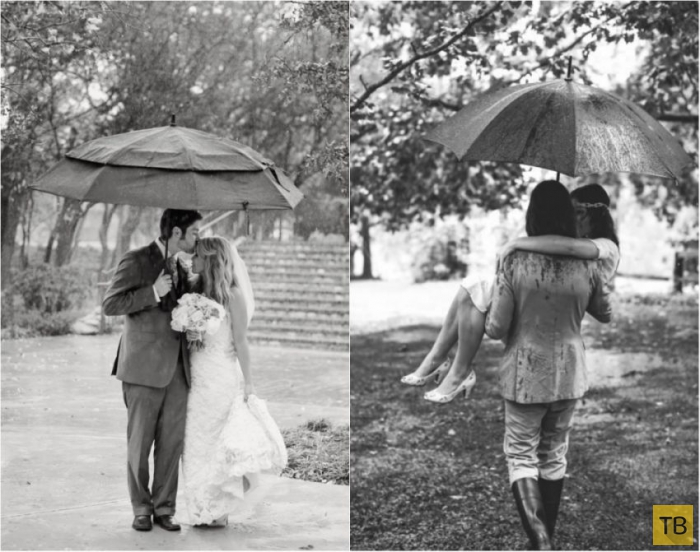 Молодожены, которые не испугались дождя в день своей свадьбы (20 фото)